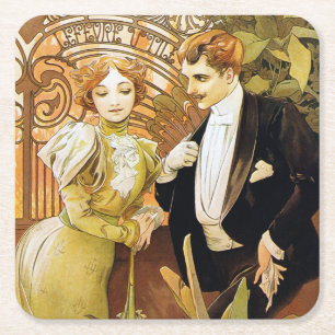 Dessous-de-verre Carré En Papier Alphonse Mucha Flirt Vintage Art romantique Nouvea