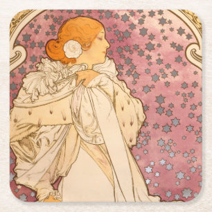 Dessous-de-verre Carré En Papier Alphonse Mucha La Dame Aux Camelias : Art Nouveau