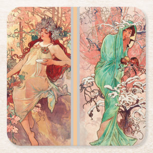 Dessous-de-verre Carré En Papier Alphonse Mucha, Les Quatre Saisons (1896)