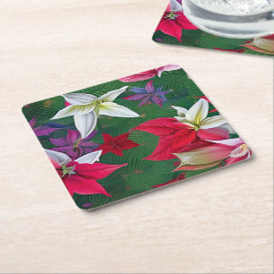 Dessous-de-verre Carré En Papier Amaryllis Fleurs et pins