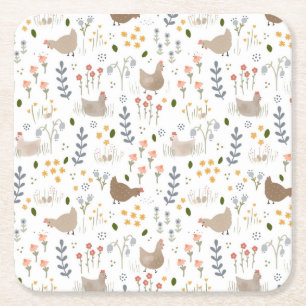 Dessous-de-verre Carré En Papier Amateurs de poulet Ferme Animaux Plutôt Floral