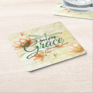 Dessous-de-verre Carré En Papier Amazing Grace Fleurs et libellule  