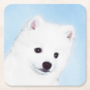 Dessous-de-verre Carré En Papier American Eskimo Dog Painting - Original Dog Art
