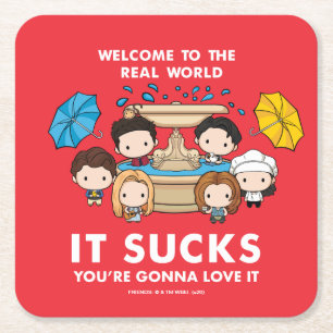 Dessous-de-verre Carré En Papier AMIS™ Bienvenue dans le monde réel Chibi