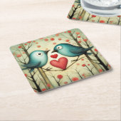Dessous-de-verre Carré En Papier Amour des oiseaux 3 (Incliné)