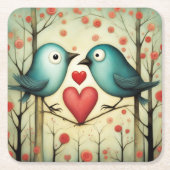 Dessous-de-verre Carré En Papier Amour des oiseaux 3 (Devant)