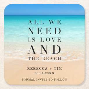 Dessous-de-verre Carré En Papier Amour et mariage sur la plage Sauvez la date