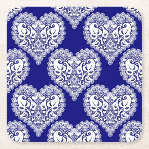 Dessous-de-verre Carré En Papier Amour sans couture Valentines Jour marine blanche