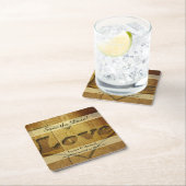 Dessous-de-verre Carré En Papier Amour sculpté en bois rustique Sauvez la date (En situation)