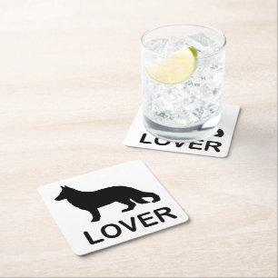 Dessous-de-verre Carré En Papier Amoureux de Berger Allemand avec Silhouette