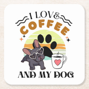 Dessous-de-verre Carré En Papier Amoureux de café - J'aime le café et mon chien