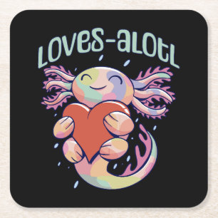 Dessous-de-verre Carré En Papier Amours romantiques - axolotl heureux