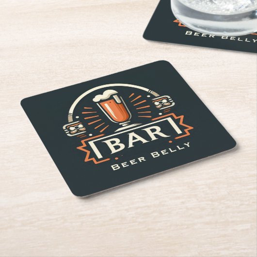 Dessous-de-verre Carré En Papier Amusant Bar Belly Bière, Logo Beer Mug (Incliné)