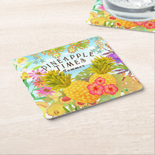 Dessous-de-verre Carré En Papier Ananas à fleurs