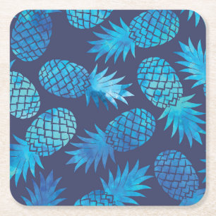 Dessous-de-verre Carré En Papier Ananas bleus de colorant de cravate