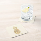 Dessous-de-verre Carré En Papier Ananas en or personnalisé sur ivoire (En situation)