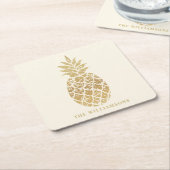 Dessous-de-verre Carré En Papier Ananas en or personnalisé sur ivoire (Incliné)