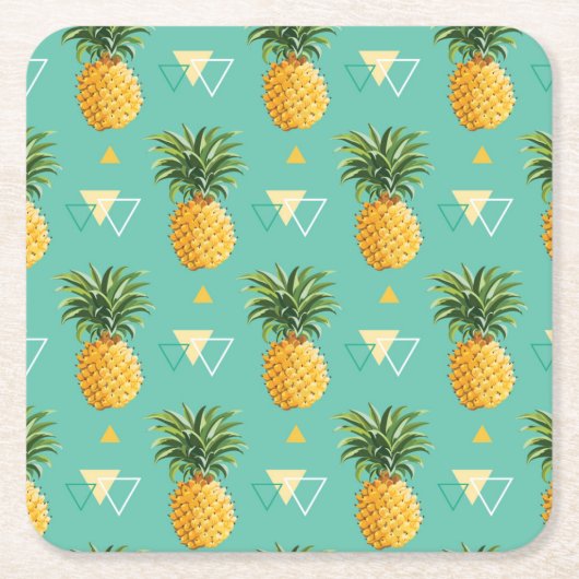 Dessous-de-verre Carré En Papier Ananas lumineux sur le motif géométrique (Devant)