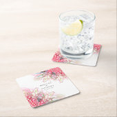 Dessous-de-verre Carré En Papier Ananas rose exotique Mariage (En situation)