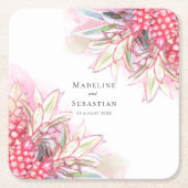 Dessous-de-verre Carré En Papier Ananas rose exotique Mariage (Devant)