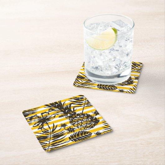 Dessous-de-verre Carré En Papier Ananas tirés par la main (En situation)