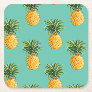 Dessous-de-verre Carré En Papier Ananas tropicaux sur Teal