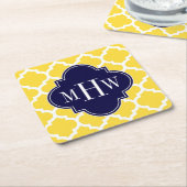 Dessous-de-verre Carré En Papier Ananas Wht Marocain #5 Marine 3 Monogramme initial (Incliné)