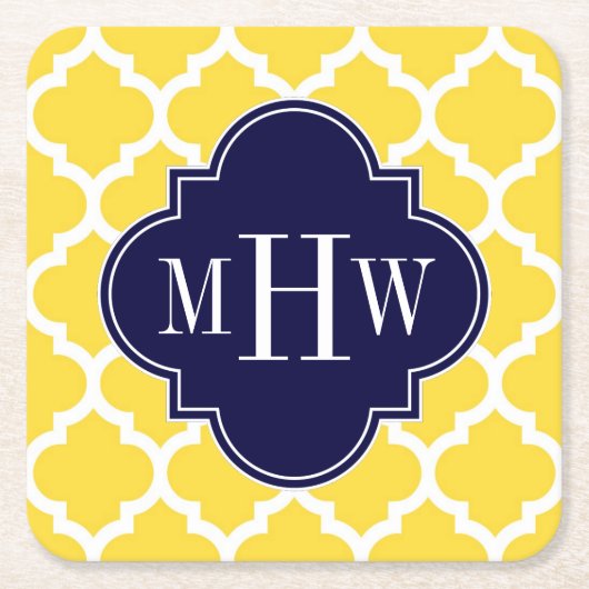 Dessous-de-verre Carré En Papier Ananas Wht Marocain #5 Marine 3 Monogramme initial (Devant)