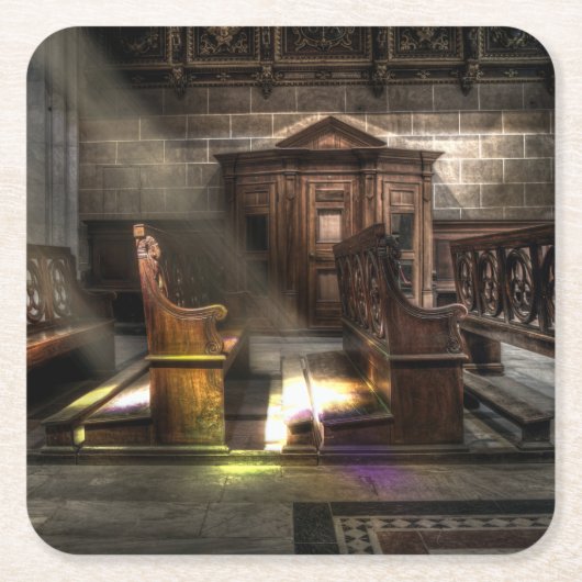 Dessous-de-verre Carré En Papier Ancien banc de l'église en bois avec Kneeler (Devant)