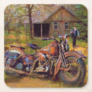 Dessous-de-verre Carré En Papier Ancien rouille moto Art