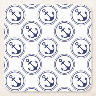 Dessous-de-verre Carré En Papier Ancre bleue nautique