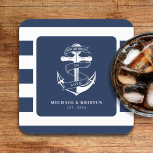 Dessous-de-verre Carré En Papier Ancré dans l'amour Ancre bleu marine rayé