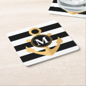 Dessous-de-verre Carré En Papier Ancre et rayures (Incliné)