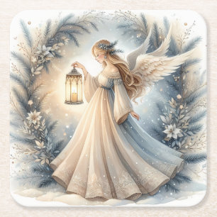 Dessous-de-verre Carré En Papier Ange céleste d'hiver Lanterne de paix