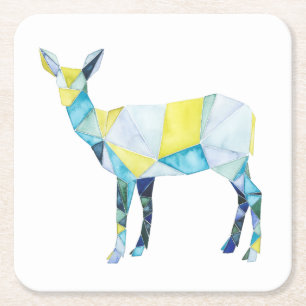 Dessous-de-verre Carré En Papier Animal géométrique de cerfs communs