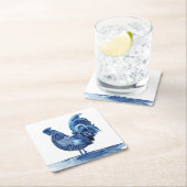 Dessous-de-verre Carré En Papier Animaux de ferme bleu Cobalt - Coq (En situation)