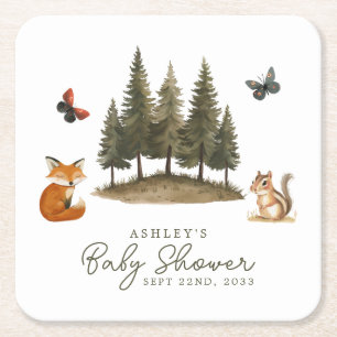 Dessous-de-verre Carré En Papier Animaux de la forêt de bois aquarelle Baby Shower