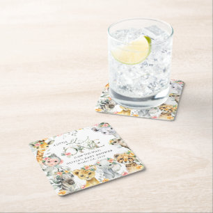 Dessous-de-verre Carré En Papier Animaux de la jungle, Safari, Fleurs, Baby shower
