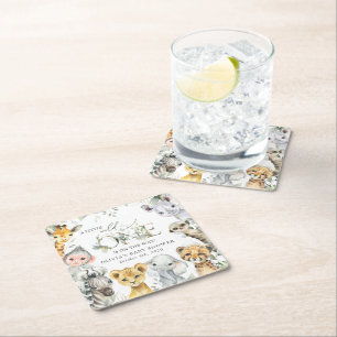 Dessous-de-verre Carré En Papier Animaux de la jungle, Safari, Un sauvage, Baby sho