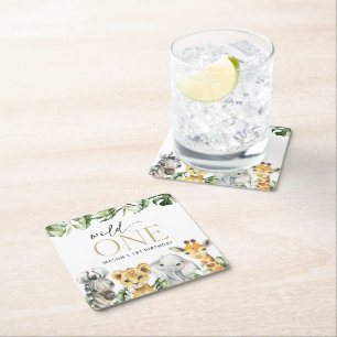 Dessous-de-verre Carré En Papier Animaux de la jungle, Safari, Un sauvage, premier 