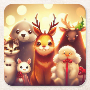 Dessous-de-verre Carré En Papier Animaux de Noël 1