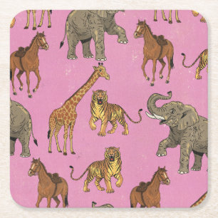 Dessous-de-verre Carré En Papier Animaux de zoo vintage