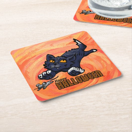 Dessous-de-verre Carré En Papier Animaux éffrayants Chat et souris (Incliné)