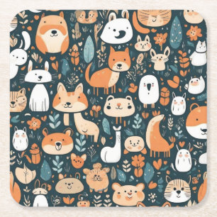 Dessous-de-verre Carré En Papier Animaux mignons décoration verte design amusant