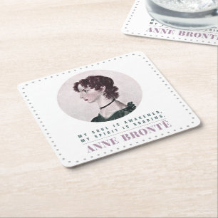 Dessous-de-verre Carré En Papier Anne Bronte Portrait et Citation Mon âme est éveil