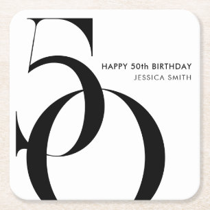 Dessous-de-verre Carré En Papier Anniversaire 50 ans minimaliste noir et blanc mode