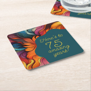 Dessous-de-verre Carré En Papier Anniversaire 75 Ans Rétro Moderne Sarcelle Orange