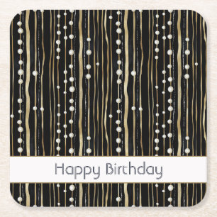 Dessous-de-verre Carré En Papier Anniversaire Black Gold White Pearls