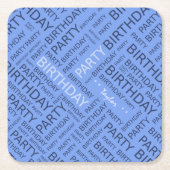 Dessous-de-verre Carré En Papier Anniversaire bleu typographie ajouter nom (Devant)