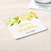Dessous-de-verre Carré En Papier Anniversaire Citrons et Feuillage (Incliné)